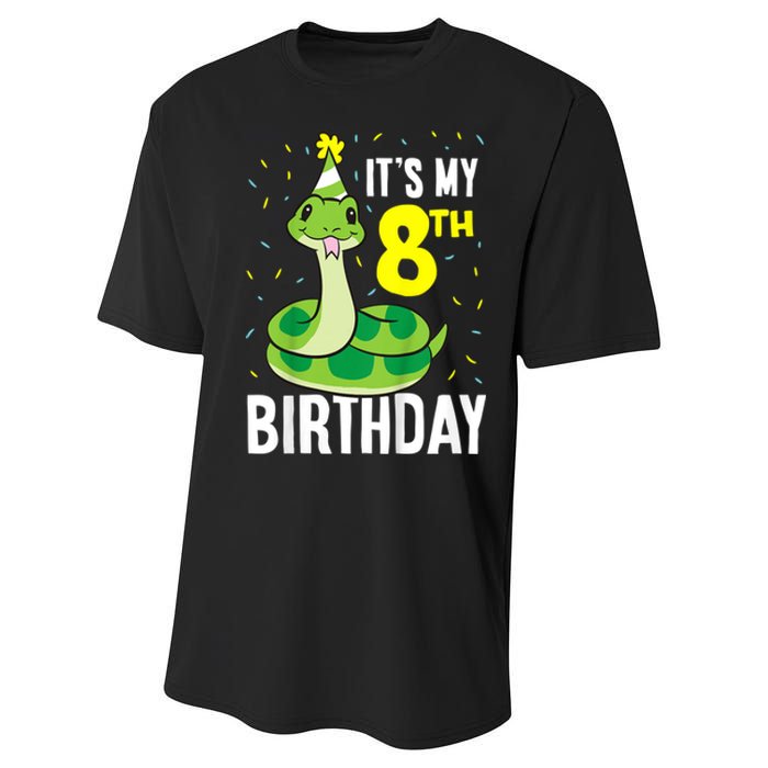 Kids Snakes Its My 8th Birthday 8 Year Old Birthday Performance Sprint T-Shirt