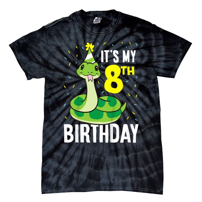 Kids Snakes Its My 8th Birthday 8 Year Old Birthday Tie-Dye T-Shirt