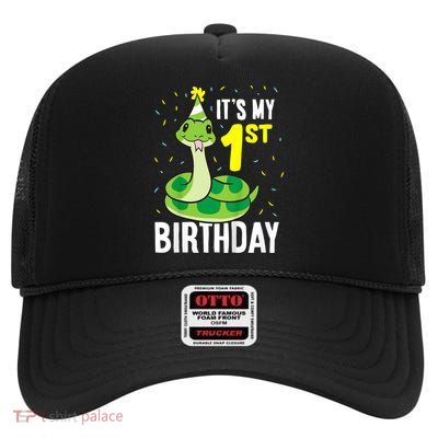 Kids Snakes Its My 1st Birthday 1 Year Old Birthday High Crown Mesh Back Trucker Hat