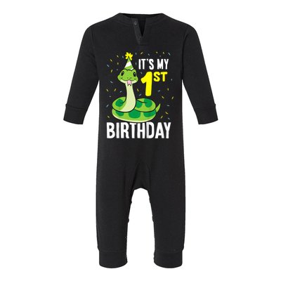 Kids Snakes Its My 1st Birthday 1 Year Old Birthday Infant Fleece One Piece