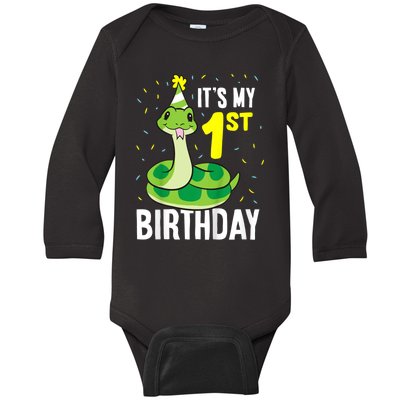 Kids Snakes Its My 1st Birthday 1 Year Old Birthday Baby Long Sleeve Bodysuit