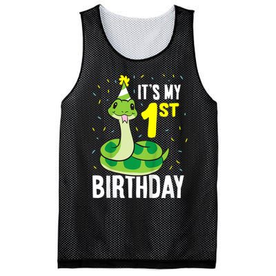 Kids Snakes Its My 1st Birthday 1 Year Old Birthday Mesh Reversible Basketball Jersey Tank