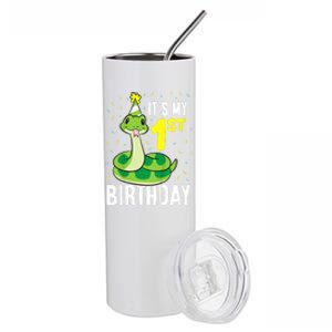 Kids Snakes Its My 1st Birthday 1 Year Old Birthday Stainless Steel Tumbler