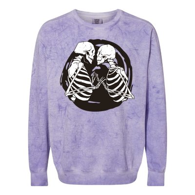 Kissing Skeletons In Love Colorblast Crewneck Sweatshirt