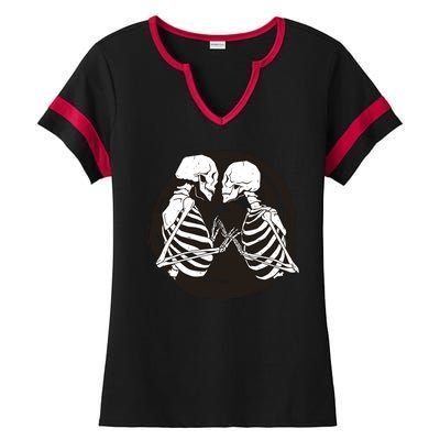 Kissing Skeletons In Love Ladies Halftime Notch Neck Tee