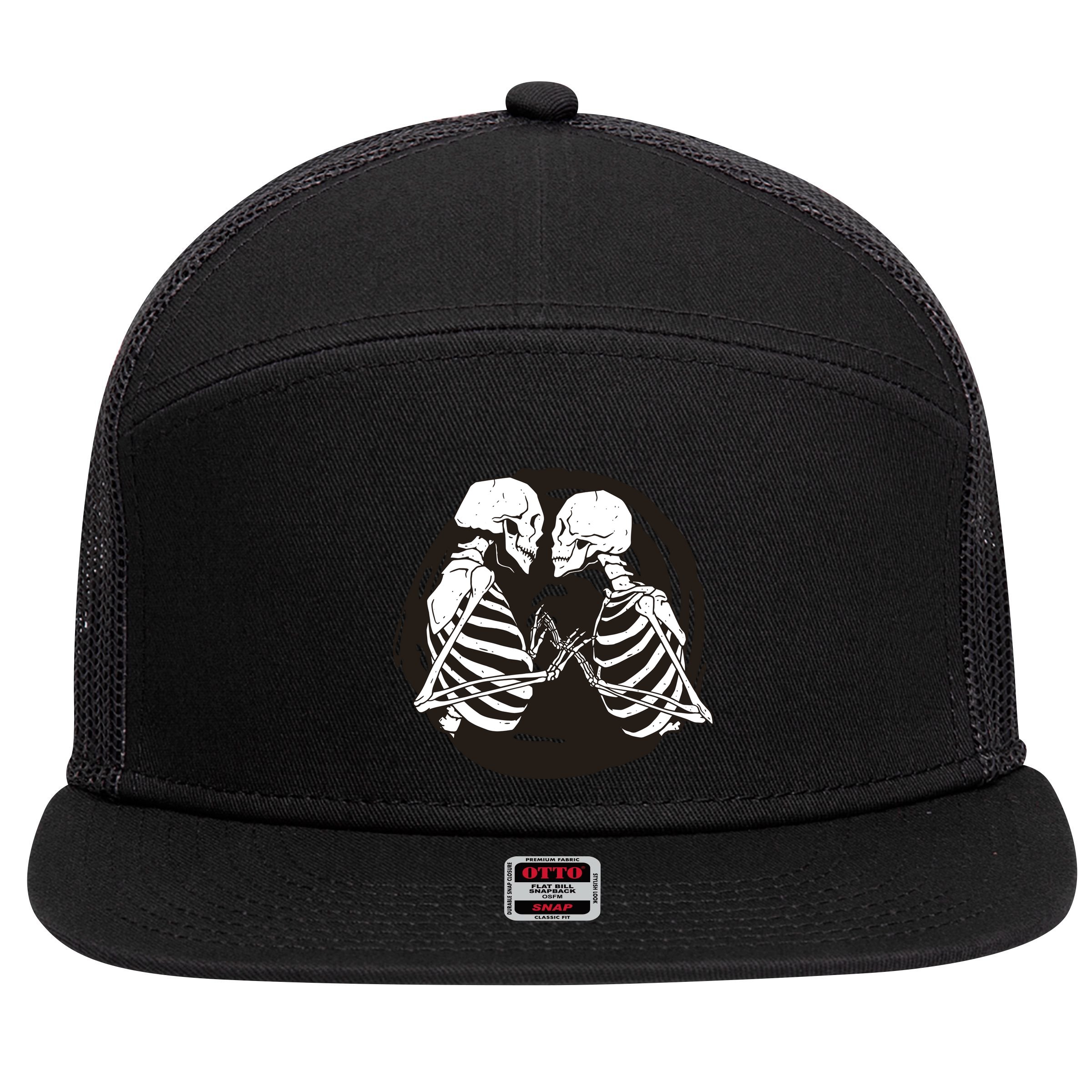 Kissing Skeletons In Love 7 Panel Mesh Trucker Snapback Hat