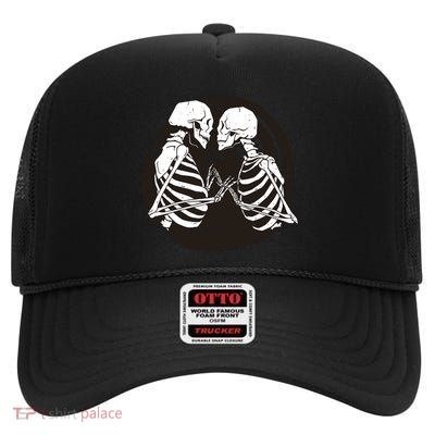 Kissing Skeletons In Love High Crown Mesh Back Trucker Hat