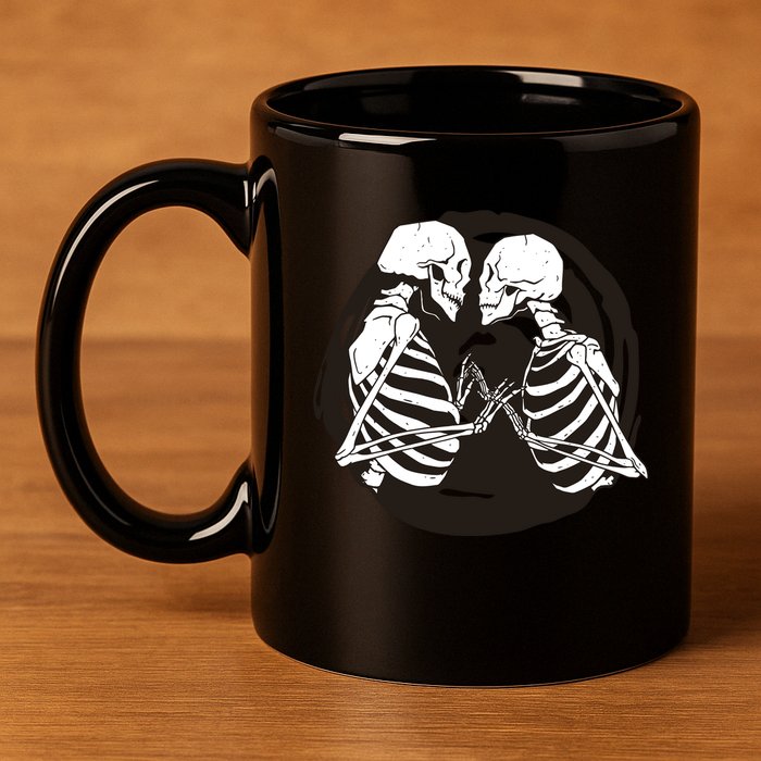Kissing Skeletons In Love 11oz C Handle Ceramic Mug