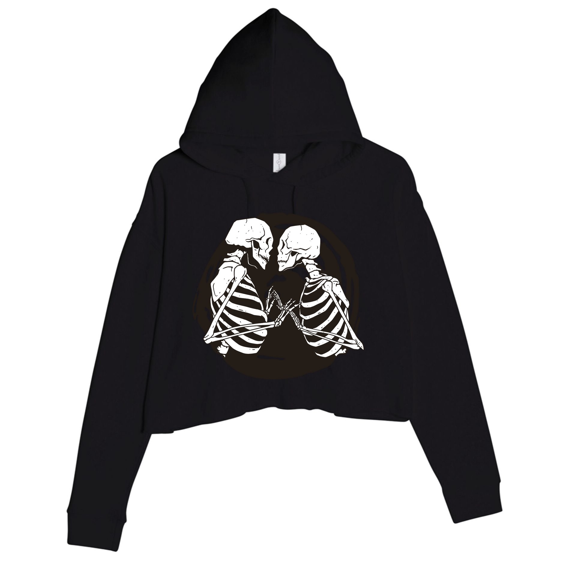 Kissing Skeletons In Love Crop Fleece Hoodie