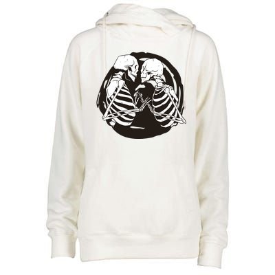 Kissing Skeletons In Love Womens Funnel Neck Pullover Hood