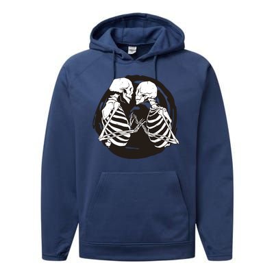 Kissing Skeletons In Love Performance Fleece Hoodie