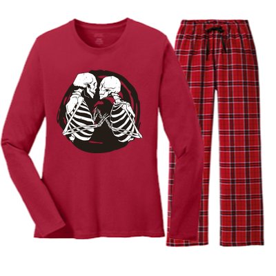 Kissing Skeletons In Love Women's Long Sleeve Flannel Pajama Set 