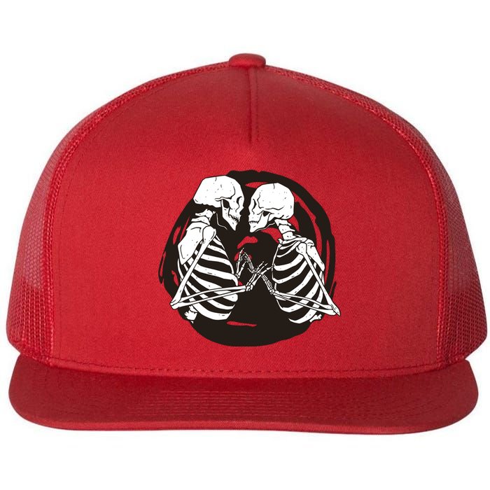 Kissing Skeletons In Love Flat Bill Trucker Hat