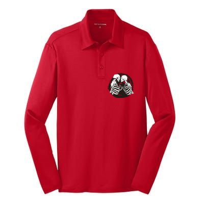 Kissing Skeletons In Love Silk Touch Performance Long Sleeve Polo