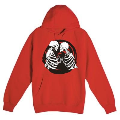 Kissing Skeletons In Love Premium Pullover Hoodie