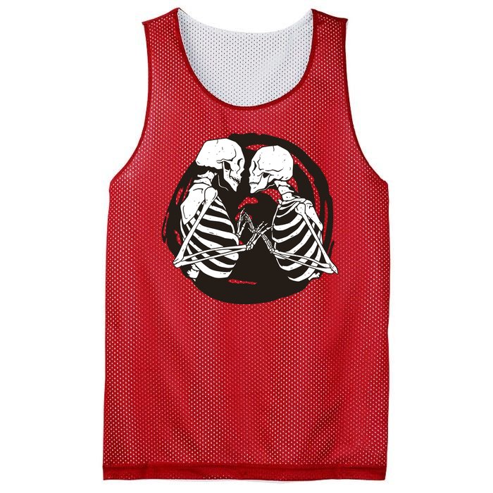 Kissing Skeletons In Love Mesh Reversible Basketball Jersey Tank