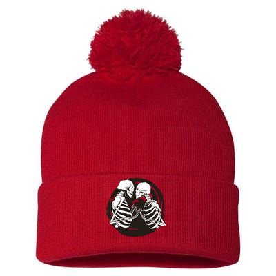 Kissing Skeletons In Love Pom Pom 12in Knit Beanie