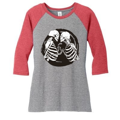 Kissing Skeletons In Love Women's Tri-Blend 3/4-Sleeve Raglan Shirt