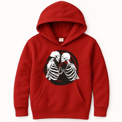 Kissing Skeletons In Love Kids Hoodie