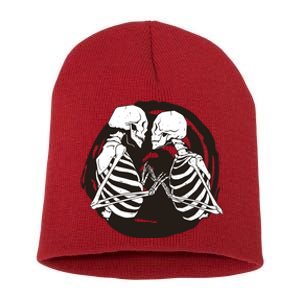 Kissing Skeletons In Love Short Acrylic Beanie