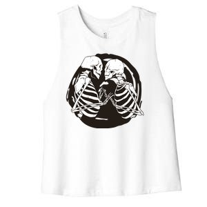 Kissing Skeletons In Love Women's Racerback Cropped Tank