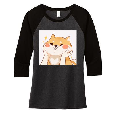 Kawaii Shiba Inu Women's Tri-Blend 3/4-Sleeve Raglan Shirt