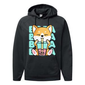 Kawaii Shiba Inu Dog Bubble Tea Boba Anime Neko Japan Performance Fleece Hoodie