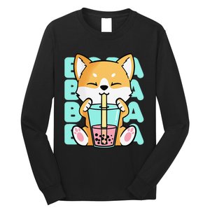 Kawaii Shiba Inu Dog Bubble Tea Boba Anime Neko Japan Long Sleeve Shirt