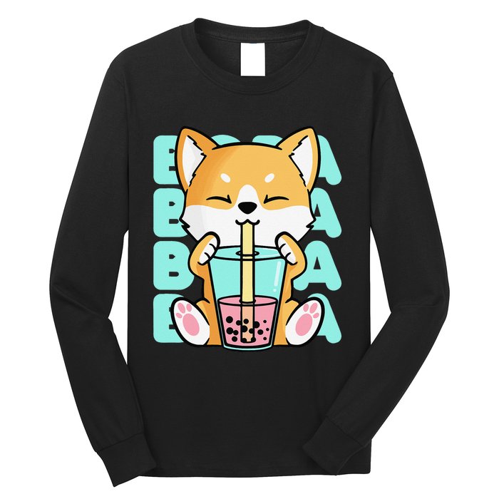 Kawaii Shiba Inu Dog Bubble Tea Boba Anime Neko Japan Long Sleeve Shirt