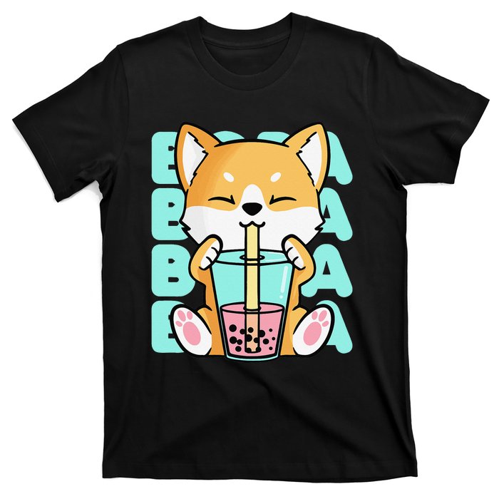 Kawaii Shiba Inu Dog Bubble Tea Boba Anime Neko Japan T-Shirt