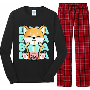 Kawaii Shiba Inu Dog Bubble Tea Boba Anime Neko Japan Long Sleeve Pajama Set