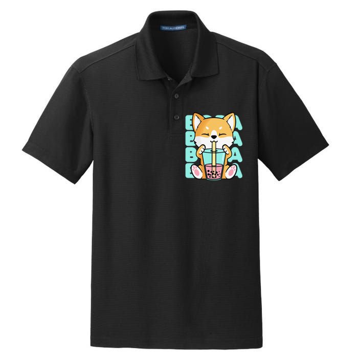 Kawaii Shiba Inu Dog Bubble Tea Boba Anime Neko Japan Dry Zone Grid Polo