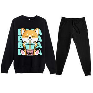 Kawaii Shiba Inu Dog Bubble Tea Boba Anime Neko Japan Premium Crewneck Sweatsuit Set