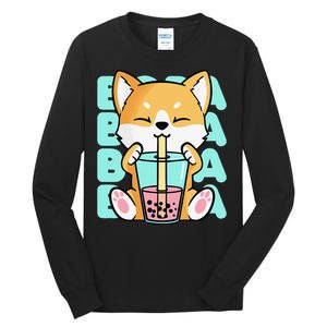 Kawaii Shiba Inu Dog Bubble Tea Boba Anime Neko Japan Tall Long Sleeve T-Shirt