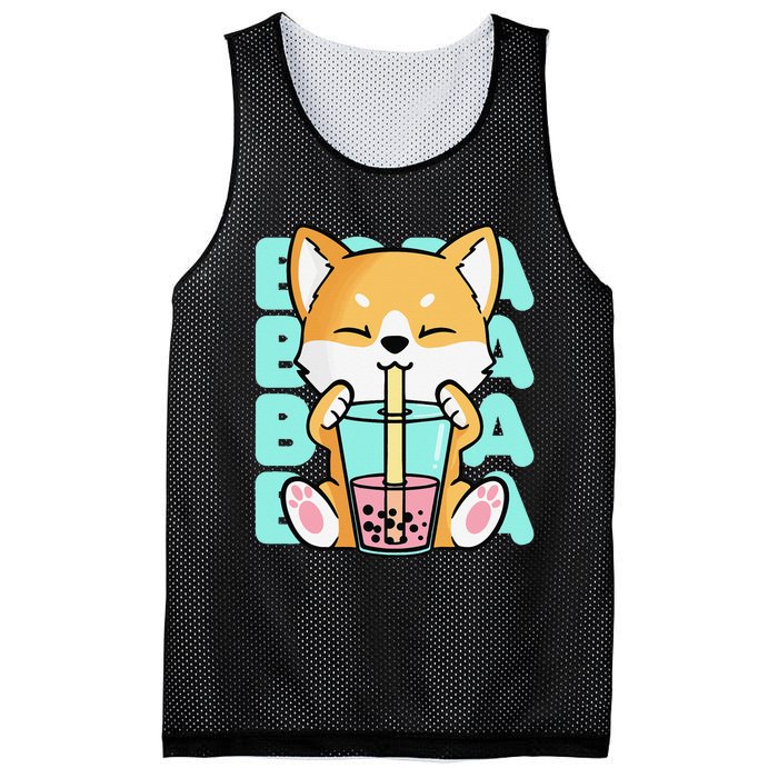 Kawaii Shiba Inu Dog Bubble Tea Boba Anime Neko Japan Mesh Reversible Basketball Jersey Tank