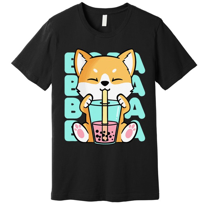 Kawaii Shiba Inu Dog Bubble Tea Boba Anime Neko Japan Premium T-Shirt