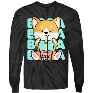 Kawaii Shiba Inu Dog Bubble Tea Boba Anime Neko Japan Tie-Dye Long Sleeve Shirt