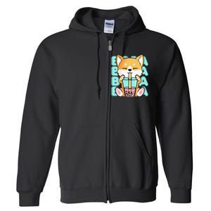 Kawaii Shiba Inu Dog Bubble Tea Boba Anime Neko Japan Full Zip Hoodie