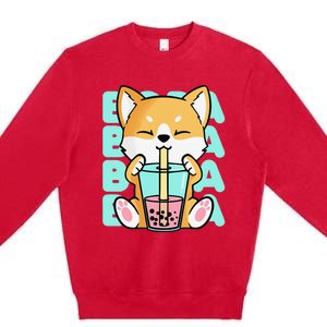 Kawaii Shiba Inu Dog Bubble Tea Boba Anime Neko Japan Premium Crewneck Sweatshirt