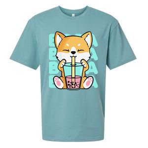 Kawaii Shiba Inu Dog Bubble Tea Boba Anime Neko Japan Sueded Cloud Jersey T-Shirt