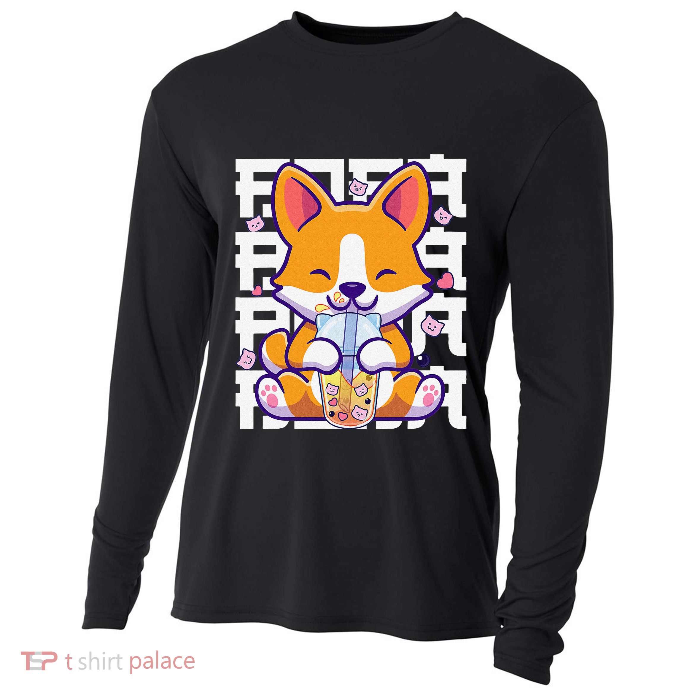 Kawaii Shiba Inu Dog Bubble Tea Boba Anime Cooling Performance Long Sleeve Crew