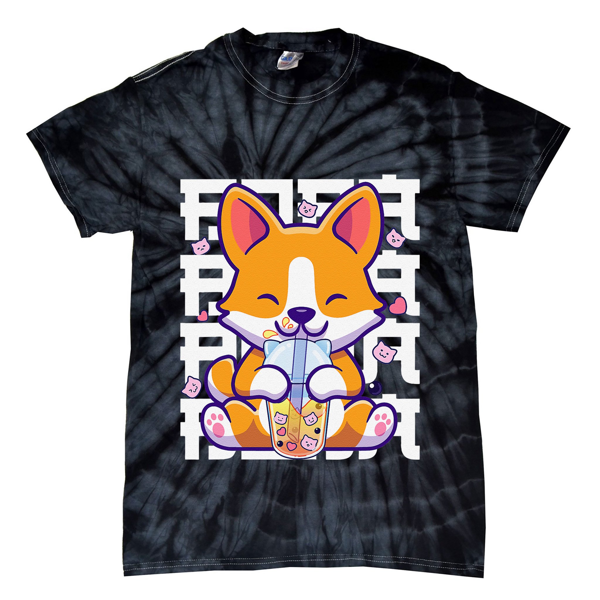 Kawaii Shiba Inu Dog Bubble Tea Boba Anime Tie-Dye T-Shirt
