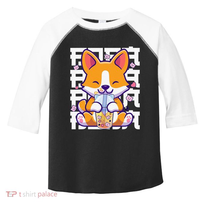Kawaii Shiba Inu Dog Bubble Tea Boba Anime Toddler Fine Jersey T-Shirt