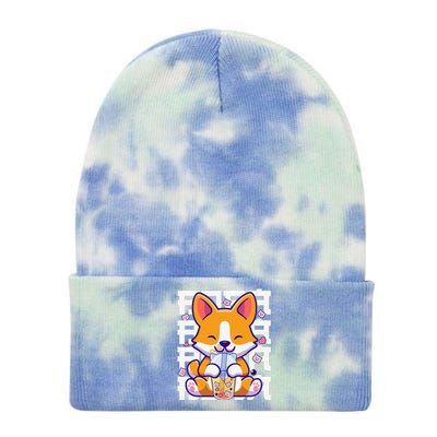 Kawaii Shiba Inu Dog Bubble Tea Boba Anime Tie Dye 12in Knit Beanie