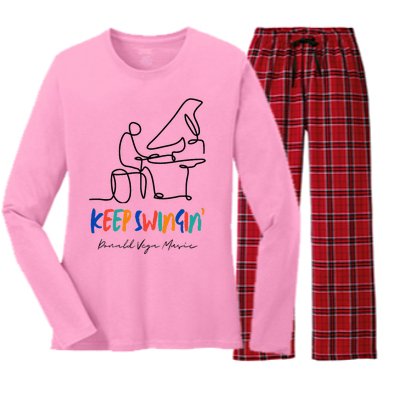 Keep Swingin Jazz Piano Player Women's Long Sleeve Flannel Pajama Set 