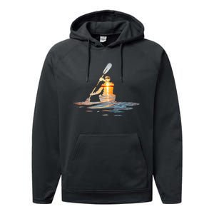 Kayaking Silhouette Kayak Kayaker Performance Fleece Hoodie