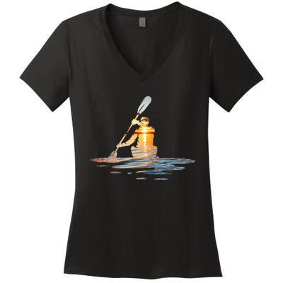 Kayaking Silhouette Kayak Kayaker Women's V-Neck T-Shirt