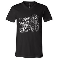 Kinda Sweet Kinda Stabby Funny Sarcastic Sarcasm Pineapple V-Neck T-Shirt