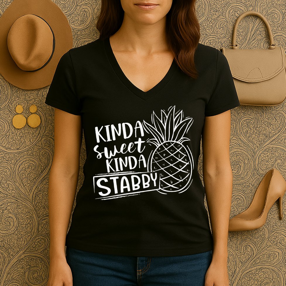 Kinda Sweet Kinda Stabby Funny Sarcastic Sarcasm Pineapple Women's V-Neck T-Shirt