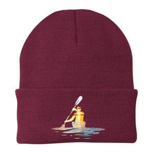 Kayaking Silhouette Kayak Kayaker Knit Cap Winter Beanie